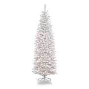 National Tree Company Pre-Lit Kingswood Fir Pencil Tree, 28" x 28" x 78", White Tree, White Tree Stand (KWW730065)