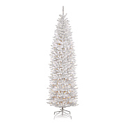 National Tree Company Pre-Lit Kingswood Fir Pencil Slim Tree, 35" x 35" x 108", White Tree, White Tree Stand (KWW730090)