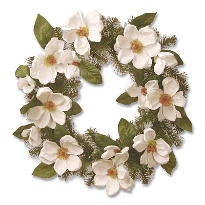 National Tree Company North Valley Spruce Magnolia Wreath, 24" Diameter x 3.5"h, White (NRV71324W)