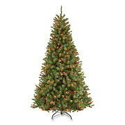 National Tree Company Pre-Lit North Valley Spruce Tree, 47" x 47" x 84", Green Tree, Green Tree Stand (NRV730170)