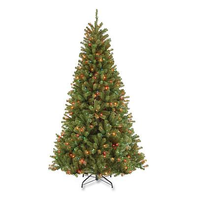 National Tree Company Pre-Lit North Valley Spruce Tree, 47" x 47" x 84", Green Tree, Green Tree Stand (NRV730170)