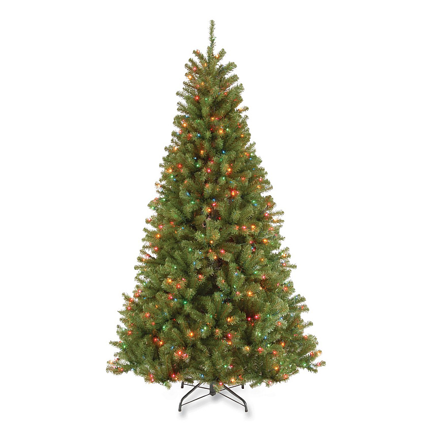 National Tree Company Pre-Lit North Valley Spruce Tree, 47" x 47" x 84", Green Tree, Green Tree Stand (NRV730170)