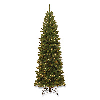 National Tree Company Pre-Lit North Valley Spruce Pencil Slim Tree, 30" x 30" x 78", Green Tree, Green Tree Stand (NRV735865)