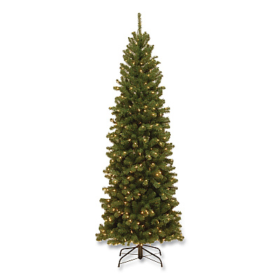 National Tree Company Pre-Lit North Valley Spruce Pencil Slim Tree, 30" x 30" x 78", Green Tree, Green Tree Stand (NRV735865)