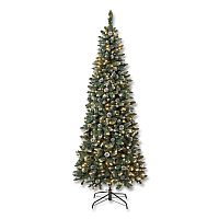 National Tree Company Pre-Lit Oakley Hills Slim Tree, 31" x 31" x 90", Green Tree, Green Tree Stand (OAK8304L75)