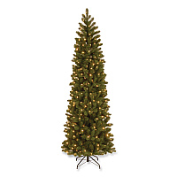 National Tree Company Pre-Lit Downswept Douglas Fir Pencil Slim Tree, 30" x 30" x 78", Green Tree, Green Tree Stand (PEDD439265)