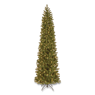 National Tree Company Pre-Lit Downswept Douglas Fir Pencil Slim Tree, 35" x 35" x 108", Green Tree, Green Tree Stand (PEDD439290)