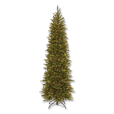 National Tree Company Pre-Lit Grande Fir Pencil Slim Tree, 30" x 30" x 78", Green Tree, Green Tree Stand (PEGF433465)