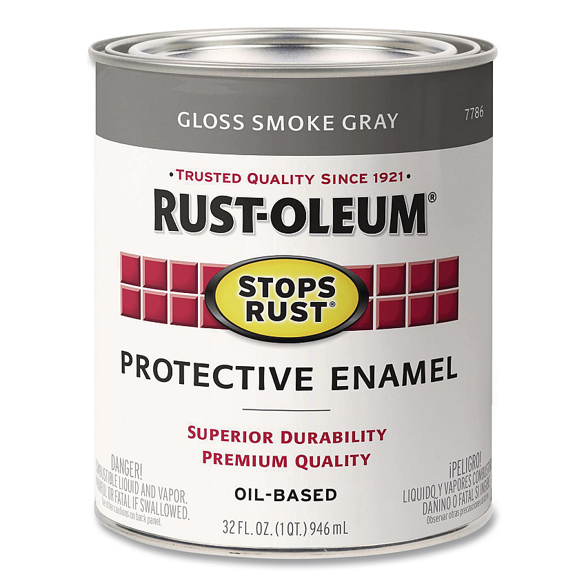 Rust-Oleum Stops Rust Brush-On Protective Enamel Paint, Gloss Smoke Gray, 1 qt Can, 2/Carton (7786502)