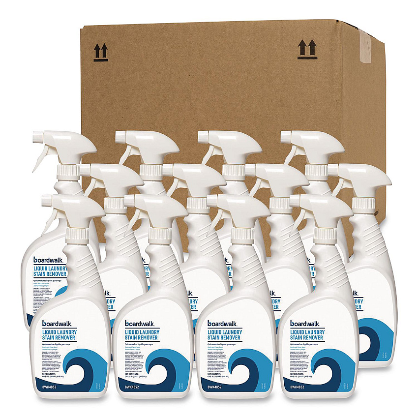 Boardwalk Liquid Laundry Stain Remover, Fresh and Clean Scent, 32 oz Bottle, 6/Carton (4852)