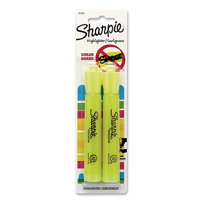 Sharpie Tank Style Highlighters, Fluorescent Yellow Ink, Chisel Tip, Yellow Barrel, 2/Pack (25162PP)