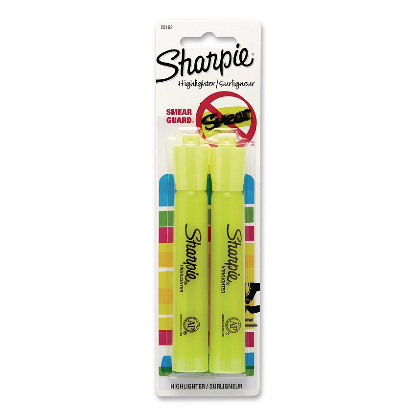 Sharpie Tank Style Highlighters, Fluorescent Yellow Ink, Chisel Tip, Yellow Barrel, 2/Pack (25162PP)
