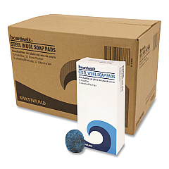 Boardwalk Steel Wool Soap Pads, 3" x 2.5", Blue, 15 Pads/Box, 12 Boxes/Carton (STWLPAD)