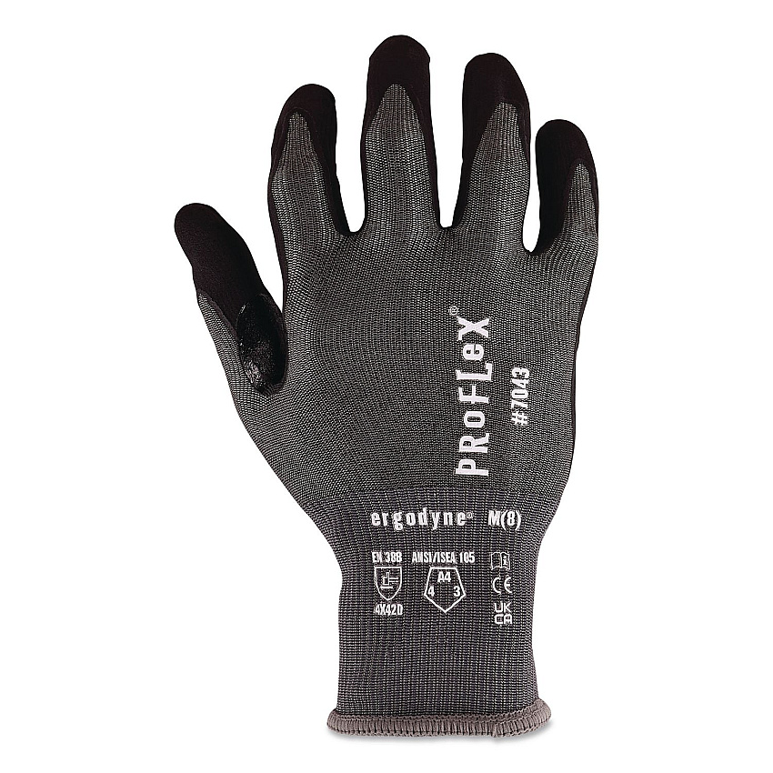 ergodyne ProFlex 7043 ANSI A4 Nitrile Coated CR Gloves, EN388: 4X42D, 10" Long, X-Small (6), Gray, Pair (10521)