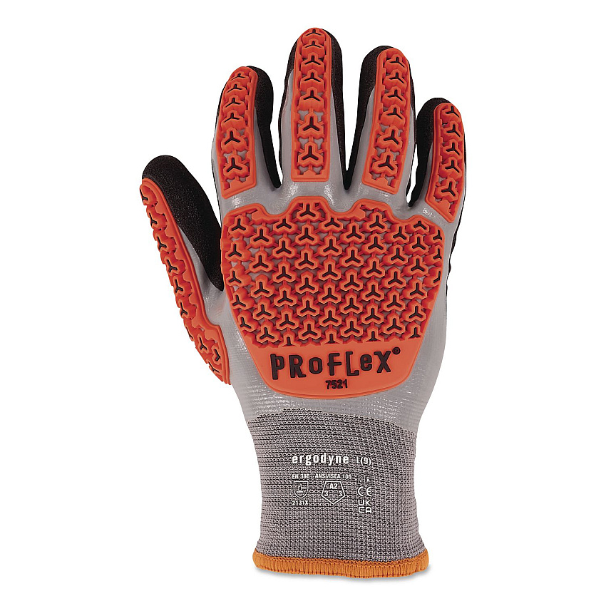ergodyne ProFlex 7521 Thermal Coated Impact-Resistant Gloves: EN 388: 2131X, 10" Long, X-Small (6), Gray, Pair (17641)
