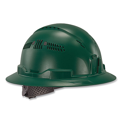 ergodyne Skullerz 8964 Full Brim Class C Safety Helmet, 6-Point Ratchet Suspension, Green (60565)