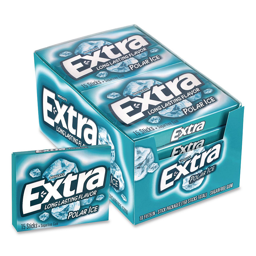 Wrigley's Extra Polar Ice Sugar-Free Gum, Polar Ice, 15 Sticks/Pack, 10 Packs/Carton (22002641)