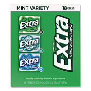 Wrigley's Extra Mint Variety Sugar-Free Gum, Peppermint/Polar Ice/Spearmint, 15 Sticks/Pack, 18 Packs/Carton (22002643)