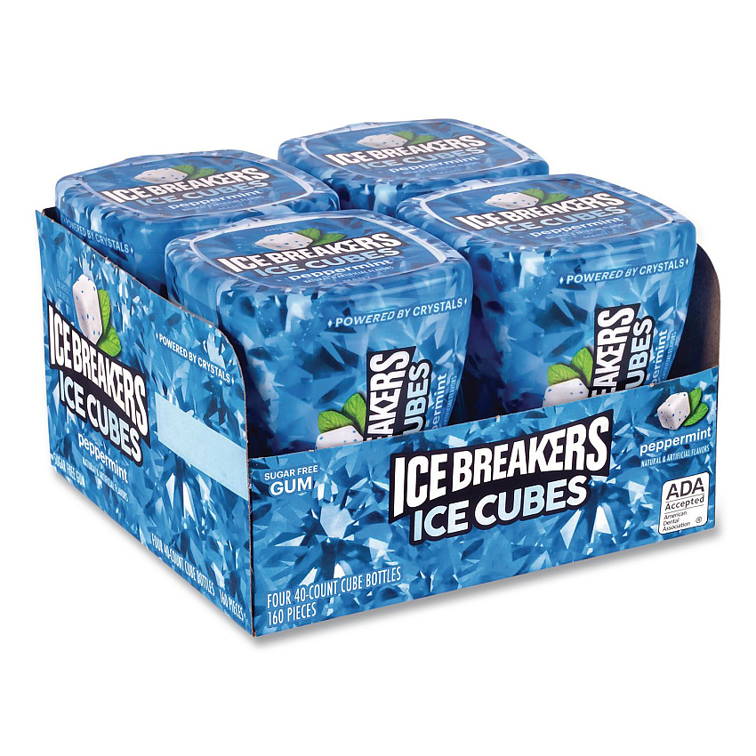 ICE BREAKERS Ice Cubes Peppermint Sugar-Free Gum, Peppermint, 40 Cubes/Bottle, 4 Bottles/Carton (22002645)