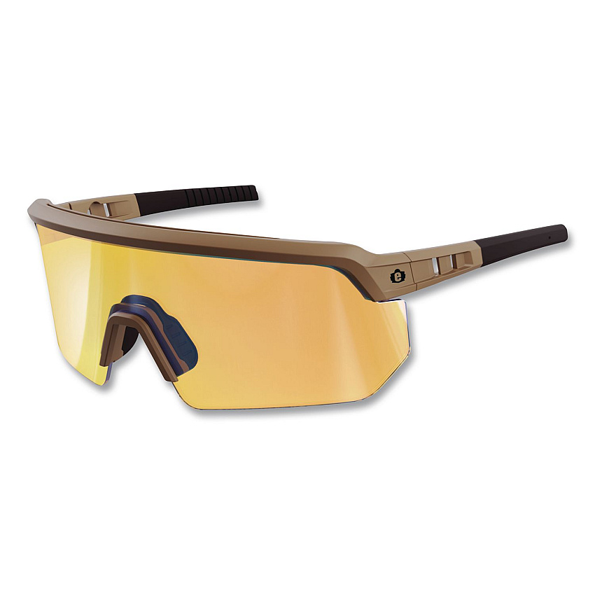 ergodyne Skullerz AEGIR Color Enhancing Anti-Scratch and Enhanced Anti-Fog Safety Glasses with Mirror Lens, Matte Desert Frame, Yellow (55232)
