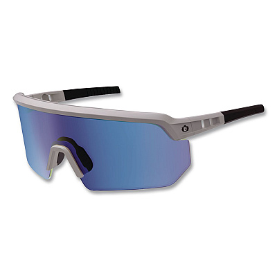 ergodyne Skullerz AEGIR Color Enhancing Anti-Scratch and Enhanced Anti-Fog Safety Glasses with Mirror Lens, Matte Gray Frame, Ice Blue (55231)