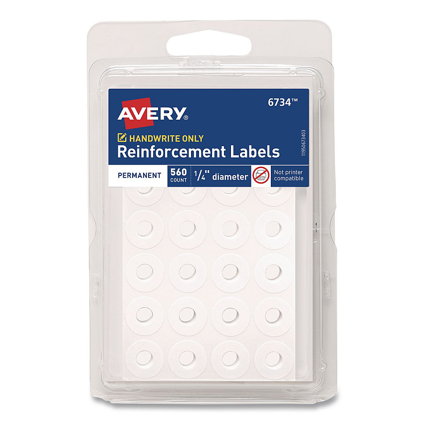 Avery Hole Reinforcement Labels, 0.25 dia, White, 560/Pack (6734)