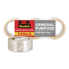 Scotch 3350 General Purpose Packaging Tape, 3" Core, 1.88" x 54.6 yds, Clear, 3 Rolls/Pack (70005057636)