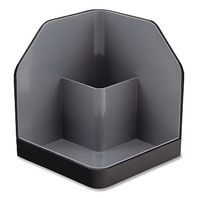 Advantus Fusion Plastic Corner Desktop Supplies Organizer, 2 Compartments, 6.67 x 7.4 x 6.67, Gray/Black, Plastic (38338)