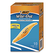 BIC Wite-Out Brand Exact Liner Correction Tape, Non-Refillable, 0.2" x 19.8 ft, White Tape, Translucent Orange Dispenser, 10/Box (WOELP10)