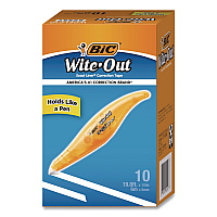 BIC Wite-Out Brand Exact Liner Correction Tape, Non-Refillable, 0.2" x 19.8 ft, White Tape, Translucent Orange Dispenser, 10/Box (WOELP10)