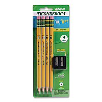 Dixon Ticonderoga My First Wooden Pencil, HB (#2), Black Lead, Yellow Barrel, 4/Pack (33309)