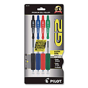 Pilot G2 Premium Gel Pen, Retractable, Ultra-Fine, 0.38 mm, Assorted Ink/Barrel Colors, 4/Pack (31276)