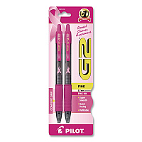 Pilot G2 Premium Breast Cancer Awareness Gel Pen, Retractable, Fine 0.7 mm, Pink Ink, Smoke/Pink Barrel, 2/Pack (31312)