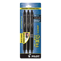 Pilot FriXion Ball Clicker Erasable Gel Pen, Retractable, Fine 0.7 mm, Black Ink, Black Barrel, 3/Pack (31464)