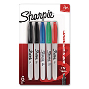 Sharpie Fine Tip Permanent Markers, Fine Tip, Assorted Colors, 5/Pack (30653PP)