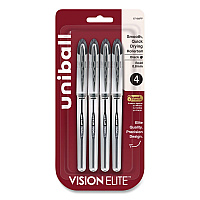 uniball VISION ELITE Rollerball Pen, Stick, Bold 0.8 mm, Black Ink, White/Black/Clear Barrel, 4/Pack (67180)