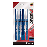 Pilot Precise V5 Rollerball Pen, Stick, Extra-Fine 0.5 mm, Blue Ink, Blue/Clear Barrel, 5/Pack (26011)