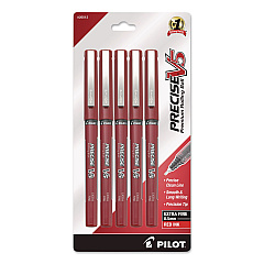 Pilot Precise V5 Rollerball Pen, Stick, Extra-Fine 0.5 mm, Red Ink, Red/Clear Barrel, 5/Pack (26012)