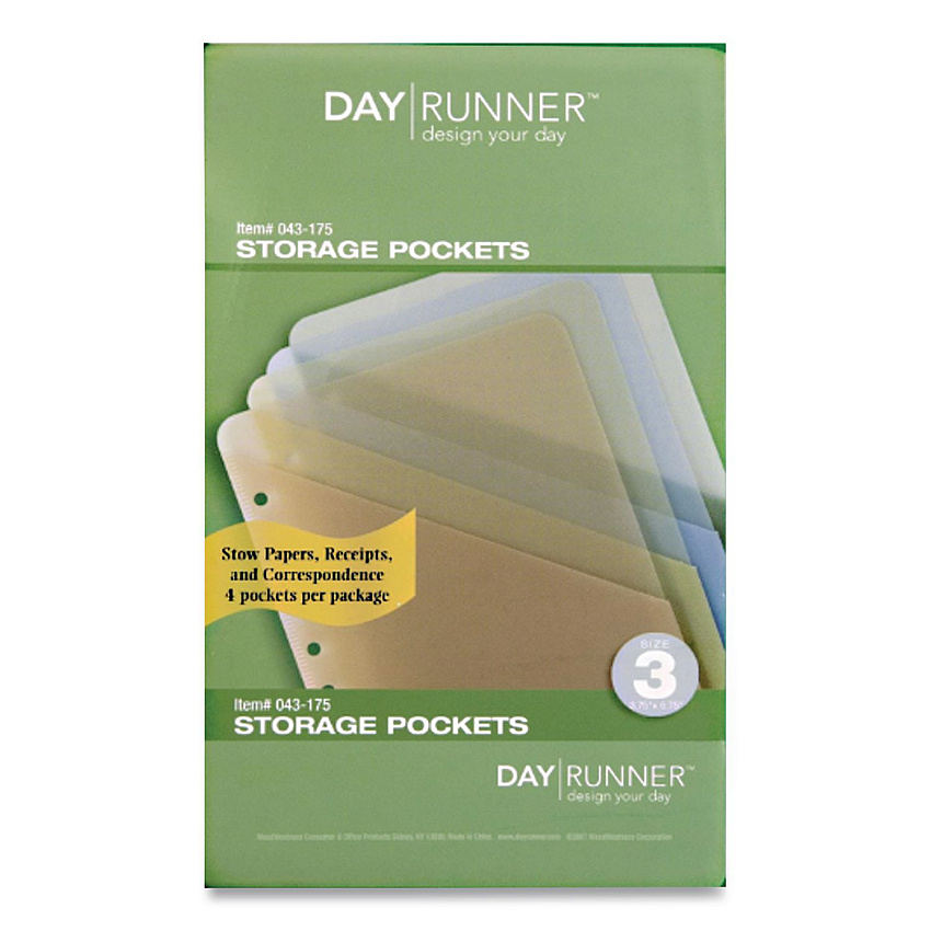 AT-A-GLANCE Day Runner Storage Pockets, 6.75 x 3.75, Assorted Colors, 4/Pack (43175)