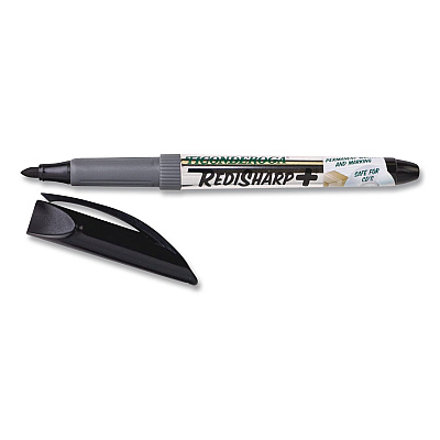 Ticonderoga RediSharp+ Permanent Markers, Fine Tip, Black, 12/Pack (98207)