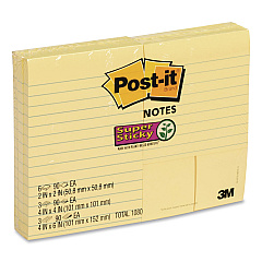 Post-it Notes Super Sticky Canary Yellow Pads Combo Pack, (6) Unruled 1.88 x 1.88, (3) Note Ruled 4 x 4, (3) Note Ruled 4 x 6, 90 Sheets/Pad, 12 Pads/PK (2937240)