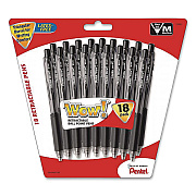 Pentel WOW! Ballpoint Pen, Retractable, Medium 1 mm, Black Ink, Smoke/Black Barrel, 18/Pack (BK440BP18A)