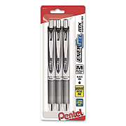 Pentel EnerGel RTX Liquid Gel Pen, Retractable. Medium 0.7 mm, Black Ink, Black/Gray Barrel, 3/Pack (BL77BP3A)