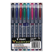Pilot V Razor Point Liquid Ink Porous Point Pen, Stick, Extra-Fine 0.5 mm, Assorted Ink and Barrel Colors, 8/Pack (11008)