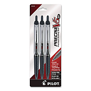 Pilot Precise V5RT Roller Ball Pen, Retractable, Extra-Fine 0.5 mm, Black Ink, Black/Silver Barrel, 3/Pack (26052)