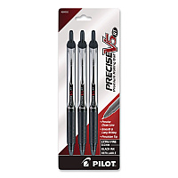 Pilot Precise V5RT Roller Ball Pen, Retractable, Extra-Fine 0.5 mm, Black Ink, Black/Silver Barrel, 3/Pack (26052)