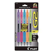 Pilot G2 Premium Gel Ink Pen, Retractable, Fine 0.7 mm, Assorted Ink and Barrel Colors, 5/Pack (31266)