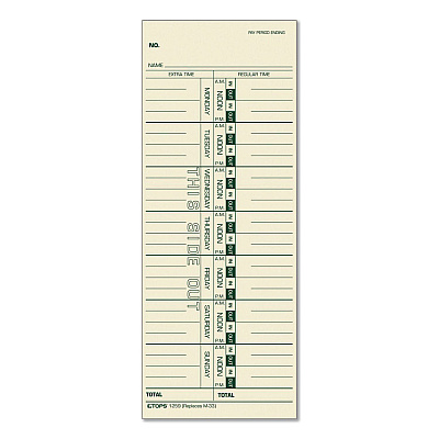 TOPS Time Clock Cards, Replacement for 10-800292/K14-15/M-33, One Side, 3.5 x 9, 100/Pack (12533)