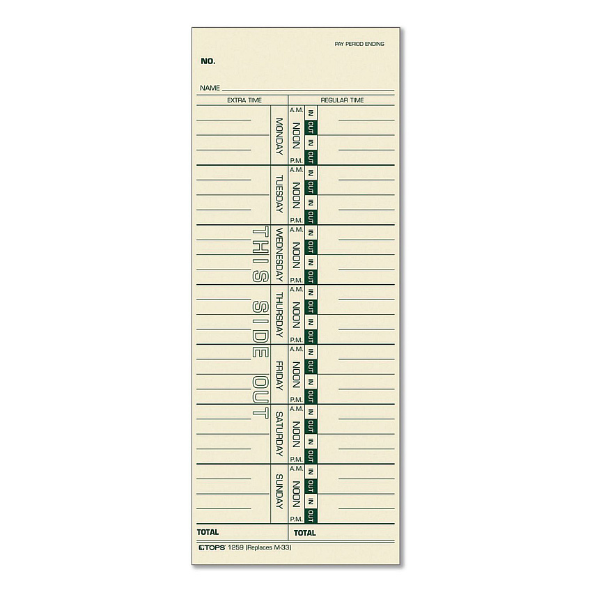 TOPS Time Clock Cards, Replacement for 10-800292/K14-15/M-33, One Side, 3.5 x 9, 100/Pack (12533)