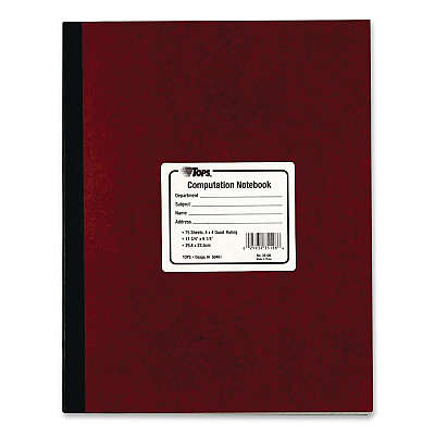 TOPS Computation Notebook, Quadrille Rule (4 sq/in), Red Cover, (75) 11.75 x 9.5 Sheets (35126)